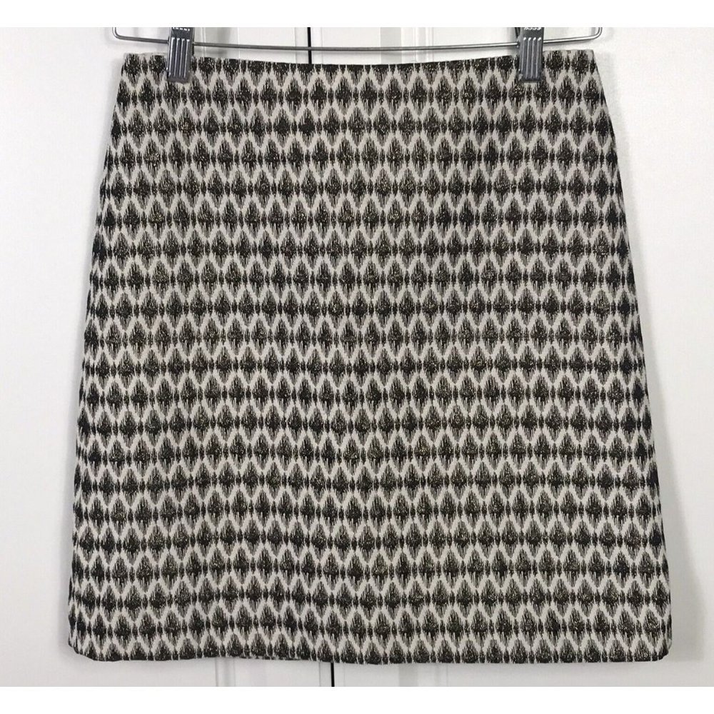 Loft Outlet Size 0 Petite Short Pencil Skirt Beige Black Gold Metallic Ikat